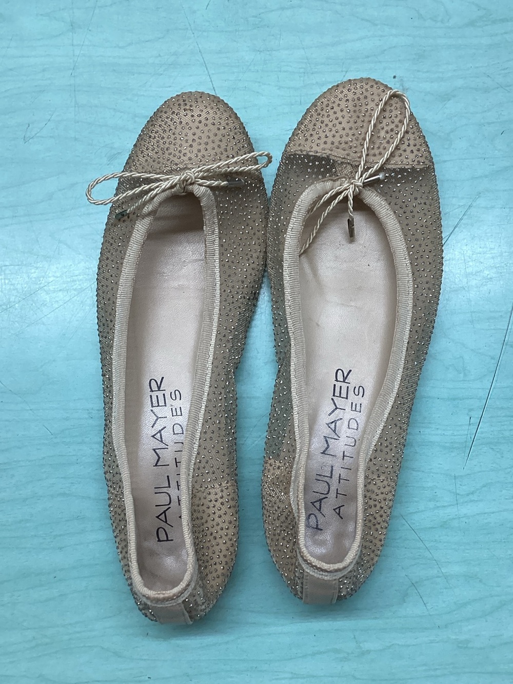 Paul Mayer Taupe Crystal Bow Ballet Flats